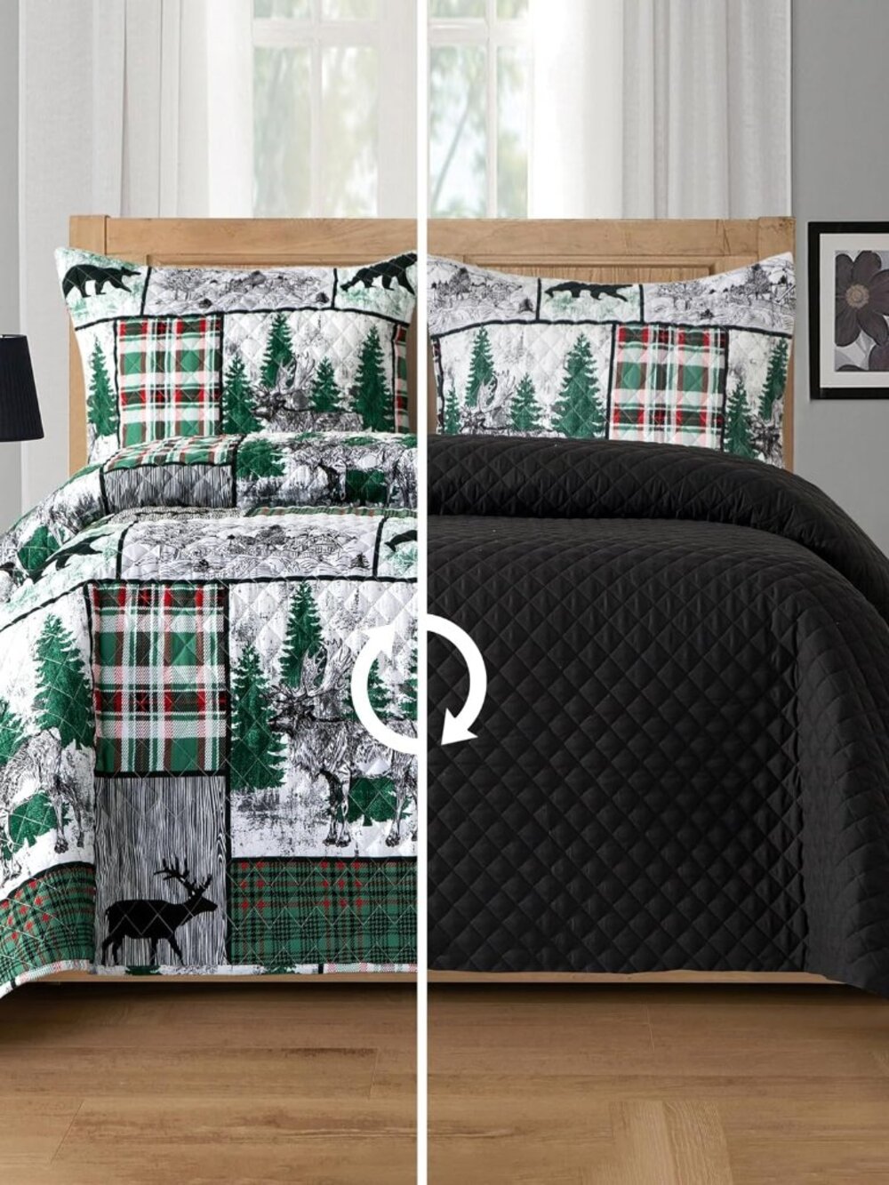 3-Piece Holiday Rustic Plaid Patchwork Reversible Quilt - Soft Bedspread with Ma - Picture 1 of 8